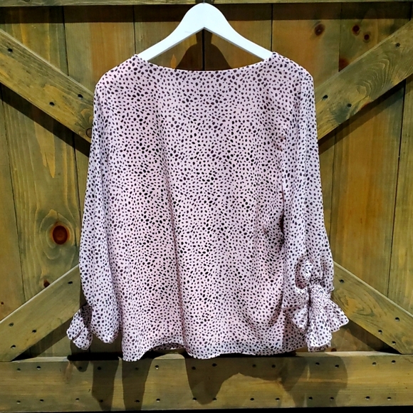 1. STATE LONG SLEEVE BLOUSE  PINK BLACK SIZE LARGE VNECK CAREER BUSINESS DRESSY - Picture 8 of 8